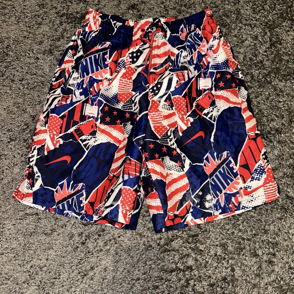 Nike Swim‎ Trunks USA Americana Red White Blue 9 Inch Volley Size Men's SMALL S